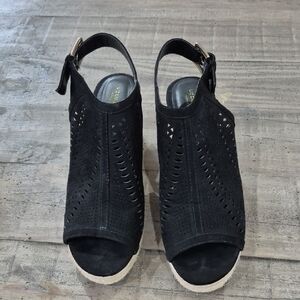 Liz Claiborne Black Perforated Open-Toe Wedge Sandals
